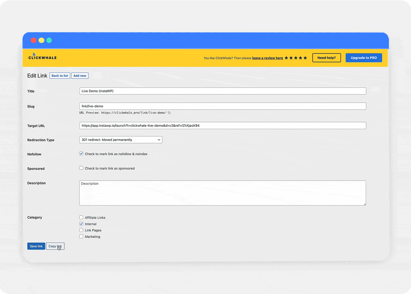 Copy link in link detail view