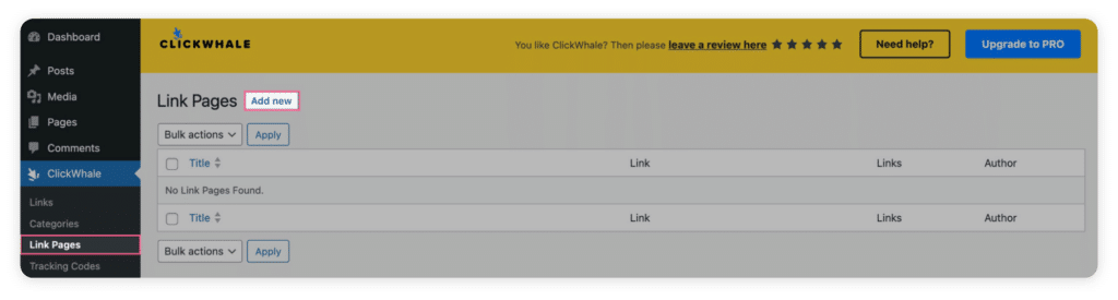 ClickWhale adding new link page