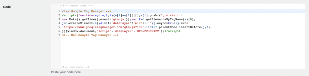Google Tag Manager tracking code