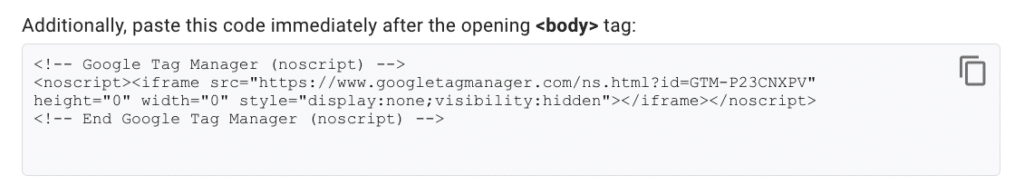 additional code for Google Tag Manager